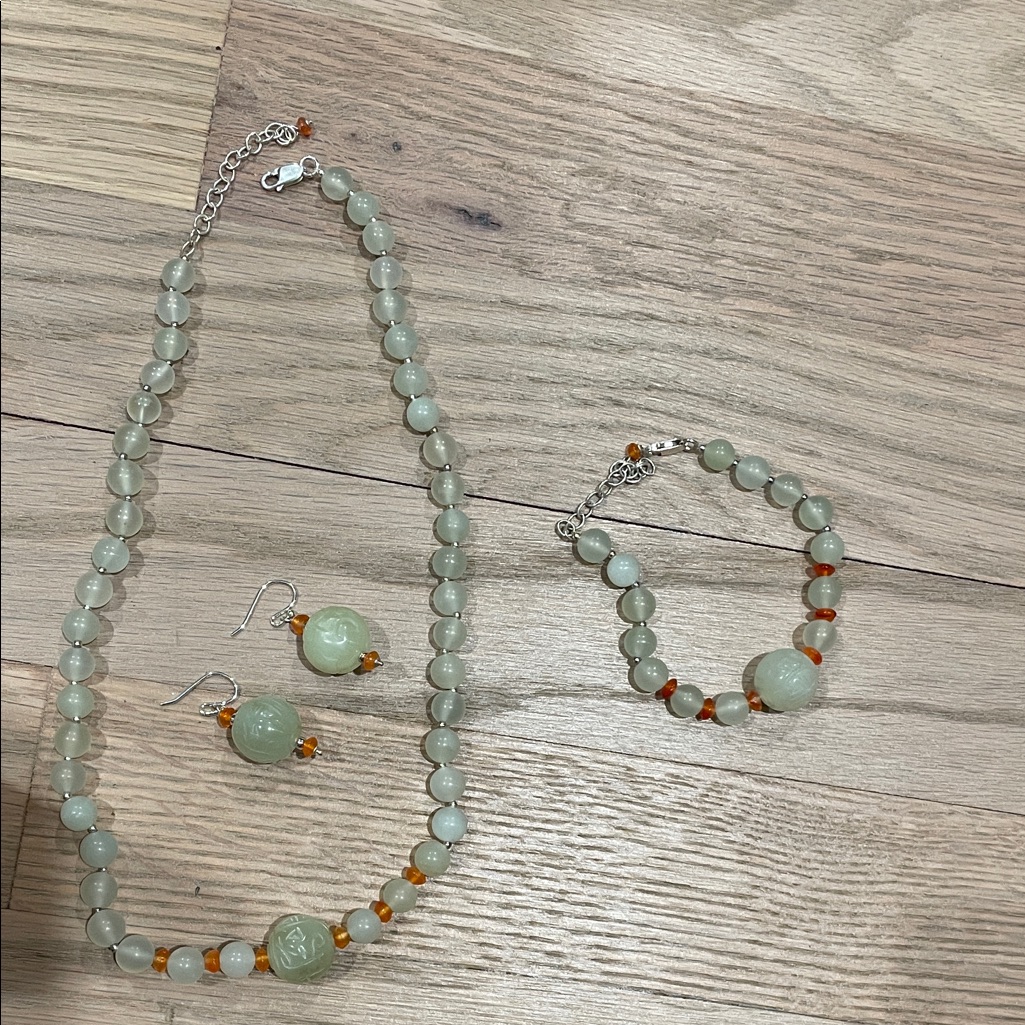 Qvc Green And Orange Beaded Necklace Set